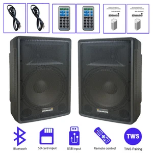 Pair 15" Powered Active Speaker Bluetooth TWS FM Studio Karaoke Studio Speakers - Picture 1 of 20