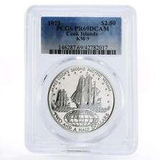 Cook Islands 2,5 dollars Captain Cook's Voyage Ship PR69 PCGS silver coin 1973