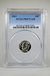 PR67CAM 1963 90% SILVER ROOSEVELT DIME PCGS GRADED 10C PROOF COIN US PR 67 CAMEO - Picture 1 of 2