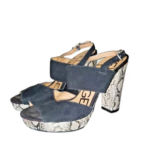 Kelsi Dagger Block Heel Pumps Womens Black Leather Ankle Strap Peep Toe size 6.5 - Picture 1 of 5