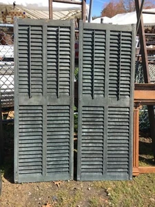pair c1890 double wide panel louvered Victorian house window shutters 67.25 x 24 - Picture 1 of 12