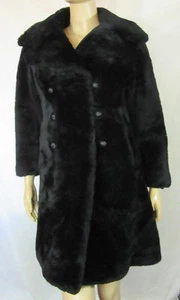 Vintage KOSLOWS Soft Black Winter Heavy Shearling Fur Dress Stroller Coat 8 - Picture 1 of 8