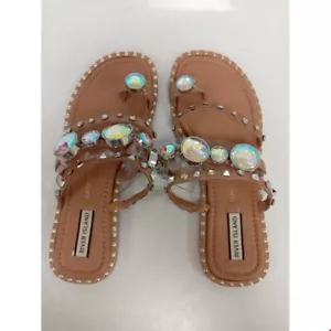 RIVER ISLAND Siera Rhinestones Leather Sandal Beige -Light UK Size 8 EUR 41 - Picture 1 of 17
