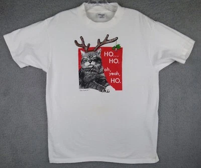 Camiseta vintage pintada dama mujer gato reno grande Navidad 1991 - manchada Foto 1 de 4