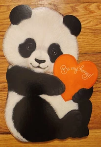 Panda vintage troquelado de San Valentín 12x8,5 con corazón Be My Honey alrededor de finales de 1970 - Imagen 1 de 1