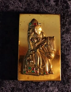 Antikes Zigaretten Etui Spiegel golden Reiter Pferd Flussperle Glassteine Juwel - Bild 1 von 8