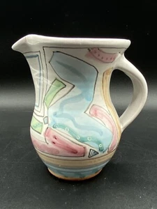 Vivian Jehn Redware Pottery 5” Pitcher Mackenzie Childs Style Pastel Colors - Picture 1 of 14