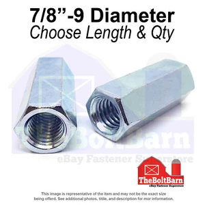 7/8"-14 x 2-1/2" Steel Coupling Nuts Zinc Clear Fine Thread (Pick Quantity) - Picture 1 of 7