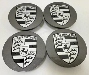 Porsche 95B Macan RS Spyder Titanium Grey Wheel Centre Caps 65mm - Genuine - Picture 1 of 8