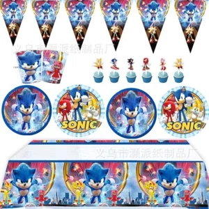 Sonic Kids Cumpleaños Cubiertos Azules Set Fiesta Decoración Suministros Globos Bandera - Imagen 1 de 45