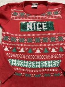 Holiday Sweater Girls 7-8 Red Sequins Christmas Trees Holly Snow Ugly Party - Picture 1 of 6