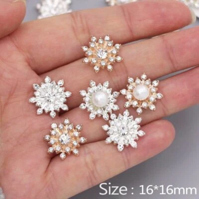 10pcs/pack Flower Rhinestone Pearl Buttons Flatback Crystal Pearls Button Sewing - Image 1 of 4