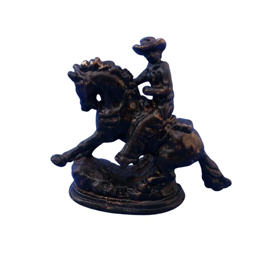 Miniature Dollhouse Brass Rodeo Man on Horse New  - Image 1 of 1
