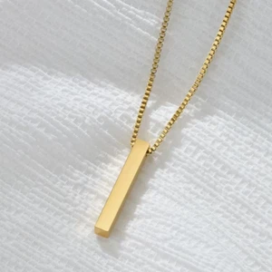 Collana Barra Vuota Quadrata Acciaio Inox - Unisex Scatola Catena Gioielli Moda NUOVA - Foto 1 di 18