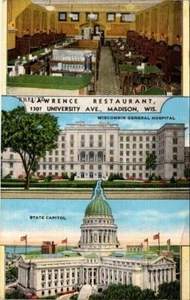Leinen Postkarte Kreutz Lawrence Restaurant Madison Wisconsin WI PM 1949 - Bild 1 von 2