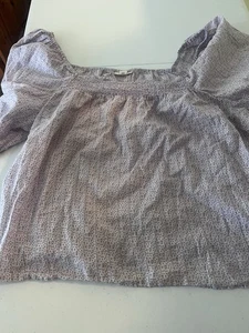 Ana Damen Lavendel Blau Punkte Cropped Gesmoktes Top Elastisch Puffärmel XL - Bild 1 von 8