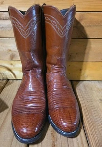 Justin Boots Peanut Brittle Iguana Skin Boots Mens 9.5 D Very Good Condition - Picture 1 of 13