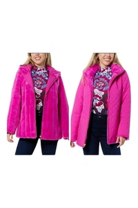IMAN Women's Global Chic Reversible Faux Fur Jacket Fuchsia Berry - Picture 1 of 1