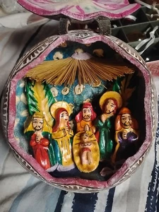 Vintage peruanische Krippe geschnitzt Peru Volkskunst Kürbis Weihnachten handbemalt - Bild 1 von 6