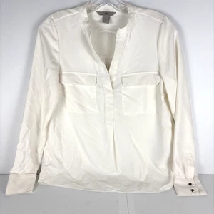 Camicetta donna H&M bianca manica lunga collo spacco taglia 0 100% poliestere - Foto 1 di 13