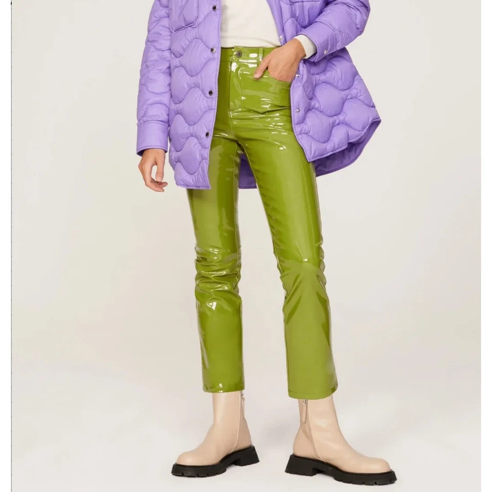 Pantalones Simon Miller Verde Imitación Cuero Talla 28 Brillante Recto Punk Diseñador $400 Foto 1 de 4