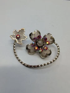 Broche prendedor vintage rosa aurora boreal estrás 4 hojas trébol hoja - Imagen 1 de 2