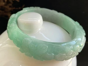 Brazalete de jadeíta birmano tallado grado A certificado Nature 56 mm6417 - Imagen 1 de 8