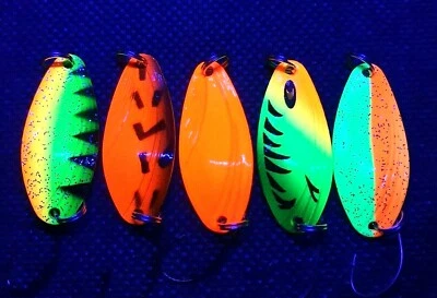 UV 5x 4,2g Japanblinker Forellenblinker Schlepplöffel Barsch Trout Spoon Set  - Bild 1 von 4