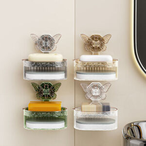 Suction Cup Soap Box Wall Mounted Hole-free Soap Dishes Draining Bathroom Shelf