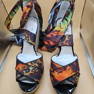 IMPO "Oprah" Wedge Sandal Cork Heel With Fabric Ankle Tie Size 6.5M Multicolor - Picture 1 of 11