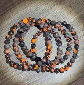 Natural Yooperlite 4mm Bead UV Reactive Glowing Flame Stone Stretch Bracelet 2Pc - Picture 1 of 2