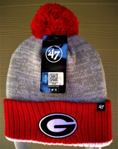 GEORGIA BULLDOGS ADULT KNIT CAP HAT W/ OVAL G LOGO ON RED CUFF AND RED POM BALL - Picture 1 of 2