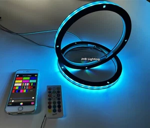 JHB Pair of 10" RGB Color Change LED Car Audio Subwoofers Speaker Rings Lights - Picture 1 of 20
