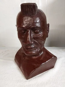 Red Wood Hand Carved Indian Warrior Head 1980 by Artist Joseph Szurgot - Picture 1 of 9