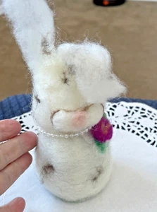 NEEDLE FELTED GIRL easter rabbit/BUNNY, SCULPTURE WITH BLING-HANDMADE, GIFT - Picture 1 of 5