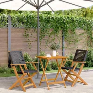 vidaXL 3 Piece Bistro Set Black Poly Rattan and Solid Wood - Picture 1 of 11