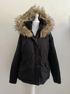 HOLLISTER Coat Women’s XL Black Puffer Jacket Hooded Down Fur Winter Autumn - Picture 1 of 5