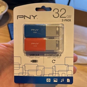 PNY USB 2.0 Flash Drives 32GB, Assorted P-FD32GX2ODM-GE 2 PACK 64 TOTAL RANDOM - Picture 1 of 2