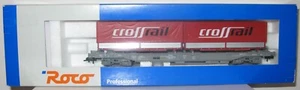 Roco HO Gauge 47121 SBB Grey Bogie Pocket Wagon + Two Crossrail Containers - Picture 1 of 7