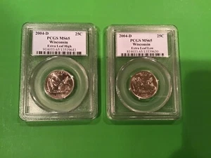2004 D Wisconsin Extra Leaf Set PCGS MS 65. High/Low Coins. Beautiful Errors - Picture 1 of 2