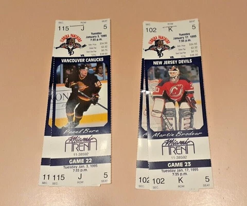 1995 FLORIDA PANTHERS vs DEVILS & CANUCKS 1 PAIR EACH GAME 01/03  01/17 BURE Cover