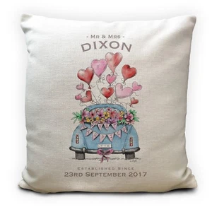 Wedding Anniversary Gift Personalised Cushion Cover Just Married Wedding Car - Picture 1 of 6