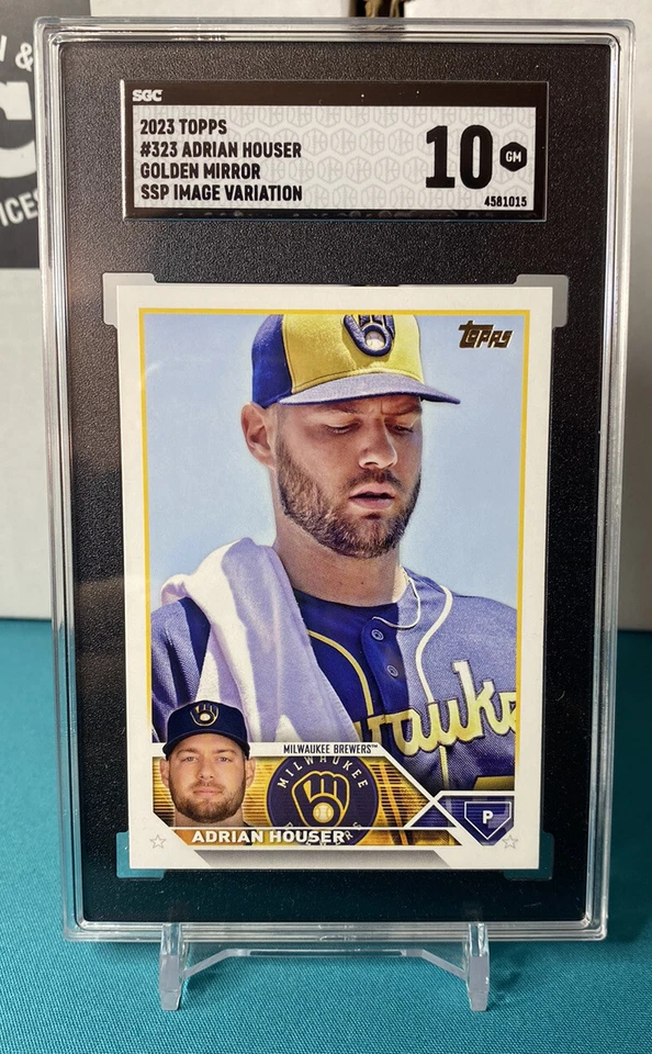 2023 Topps #323 ADRIAN HOUSER GOLDEN MIRROR SSP IMAGE VAR. BREWERS SGC GM 10 - Image 1 of 2