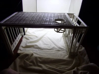 Vintage Wicker, Rattan Breakfast Bed Lap Serving Tray White - Book Laptop Cup - Image 1 of 4