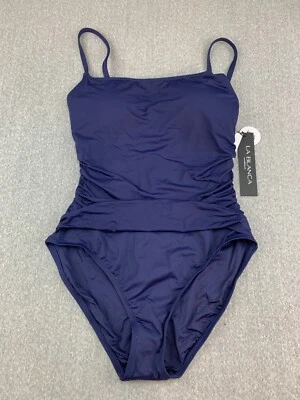 La Blanca Island Goddess One Piece Swimsuit Womens Size 10 Blue Silky Ruche NWT - Image 1 of 4