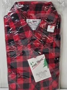 Vtg Pine Trail Flannel Shirt Mens Medium Red Plaid Button Up Flap Pockets NOS - Picture 1 of 8