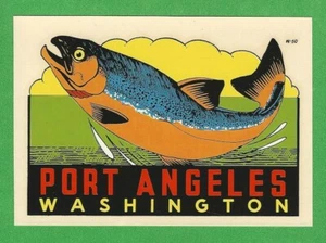 VINTAGE ORIGINAL 1950 SOUVENIR "PORT ANGELES" WASHINGTON TRAVEL DECAL ART NICE - Picture 1 of 1