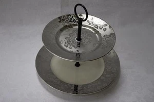 222 FIFTH EMMALYN 2-TIER APPETIZER TRAY STAND - E SILVER - Picture 1 of 1
