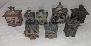 Antique Cast Iron Still Bank LOT ~ Buildings Banks Houses LOT OF 8 ORIGINAL 1920 - Picture 1 of 14