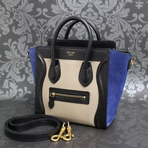 CELINE Luggage Nano Shopper Tricolor Calfskin Suede Bag Handbag #35 Rise-on - Picture 1 of 15